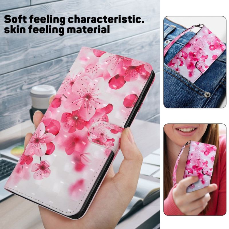 Etui Folio Samsung Galaxy S24 5g CZerwone Kwiaty Z Paskiem