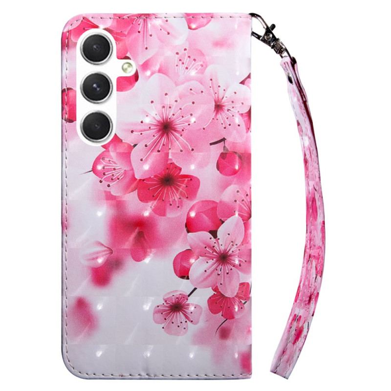 Etui Folio Samsung Galaxy S24 5g CZerwone Kwiaty Z Paskiem