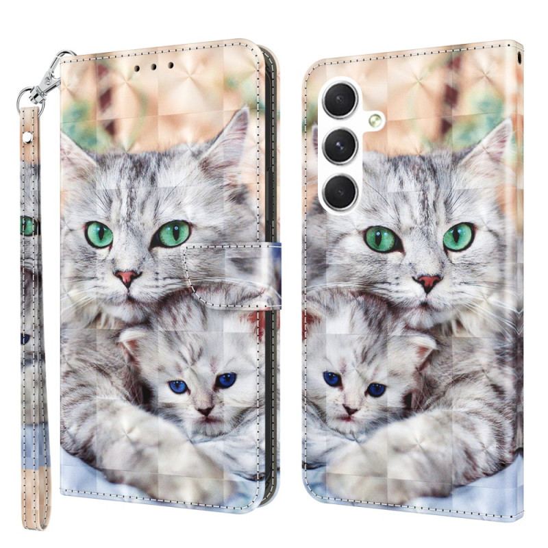 Etui Folio Samsung Galaxy S24 5g Dwa Białe Koty Z Paskami Etui Ochronne