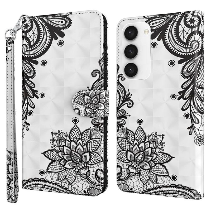 Etui Folio Samsung Galaxy S24 5g Koronkowy Kwiatek Z Paskiem