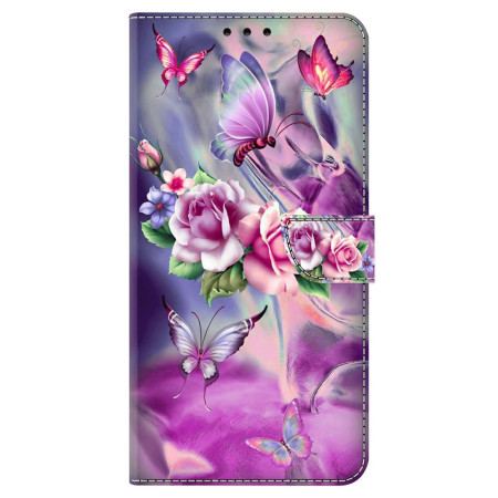 Etui Folio Samsung Galaxy S24 5g Motyle I Fioletowe Kwiaty Etui Ochronne