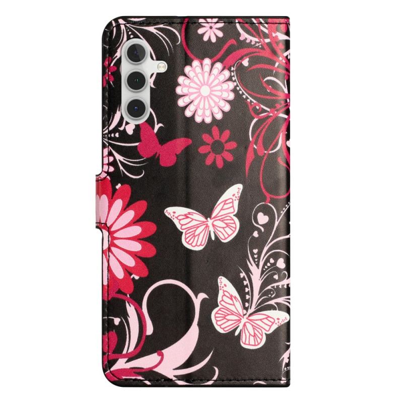 Etui Folio Samsung Galaxy S24 5g Motyle Na CZarnym Tle Etui Ochronne