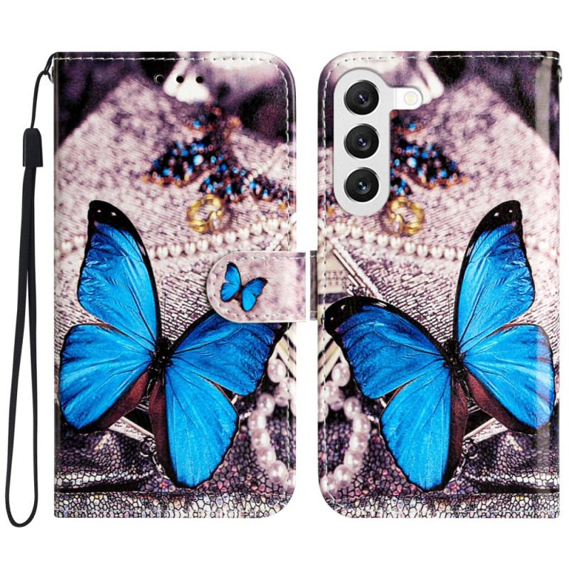 Etui Folio Samsung Galaxy S24 5g Niebieski Motyl Z Paskiem