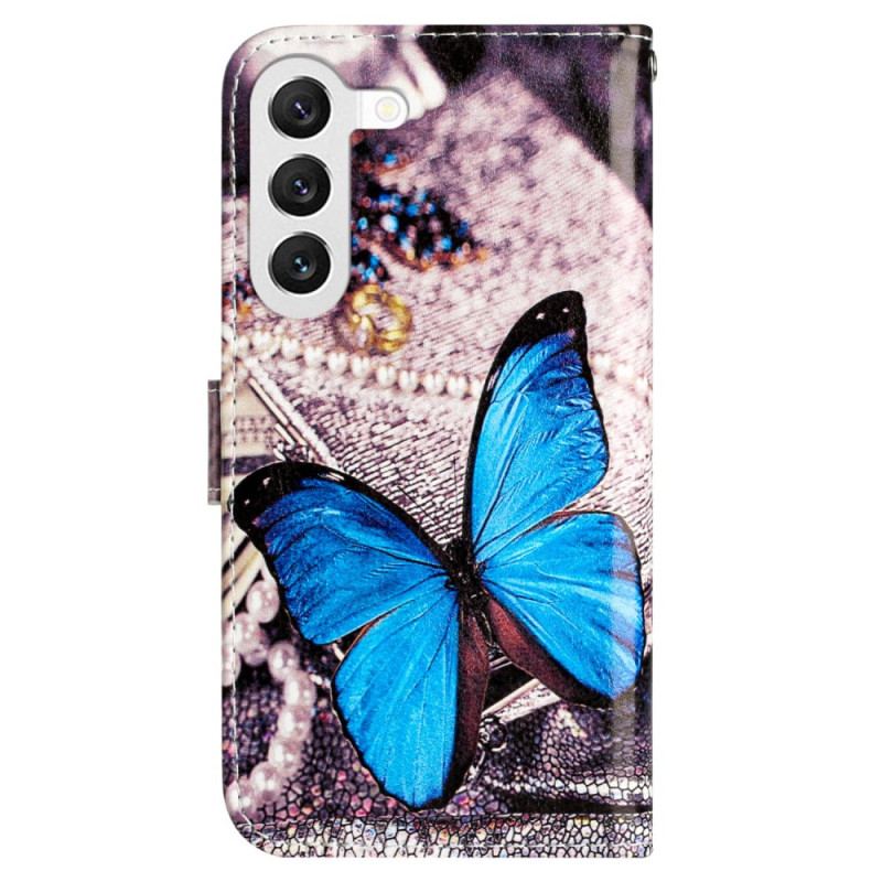 Etui Folio Samsung Galaxy S24 5g Niebieski Motyl Z Paskiem