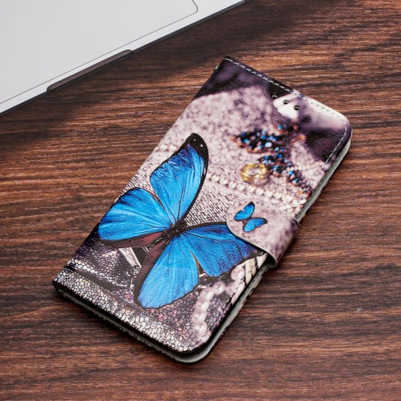 Etui Folio Samsung Galaxy S24 5g Niebieski Motyl Z Paskiem