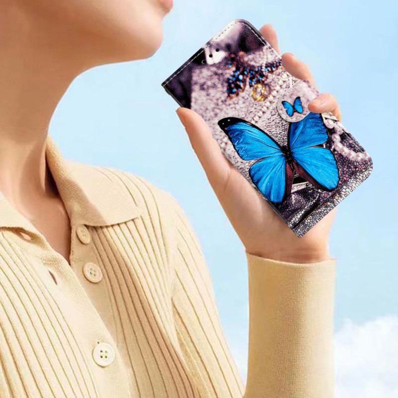Etui Folio Samsung Galaxy S24 5g Niebieski Motyl Z Paskiem