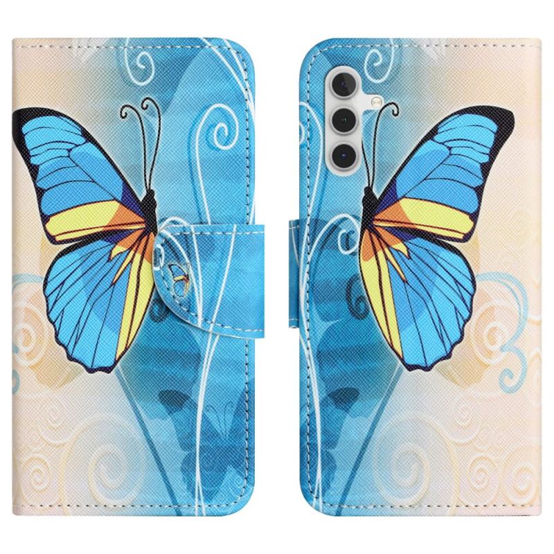 Etui Folio Samsung Galaxy S24 5g Niebiesko-żółty Motyl Z Paskiem Etui Ochronne