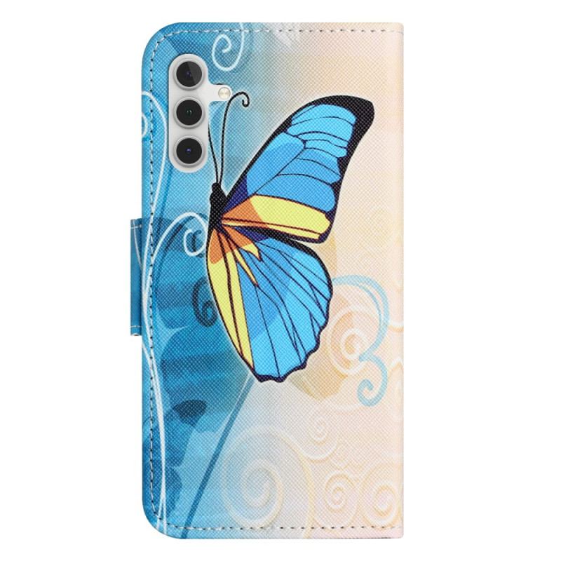 Etui Folio Samsung Galaxy S24 5g Niebiesko-żółty Motyl Z Paskiem Etui Ochronne