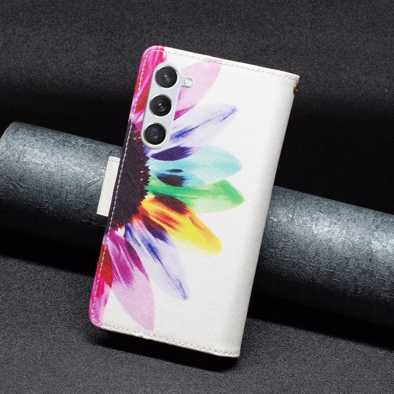 Etui Folio Samsung Galaxy S24 5g Portfel W Akwarelowe Kwiaty Z Paskiem