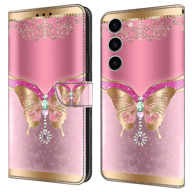 Etui Folio Samsung Galaxy S24 5g Różowy I Złoty Motyl