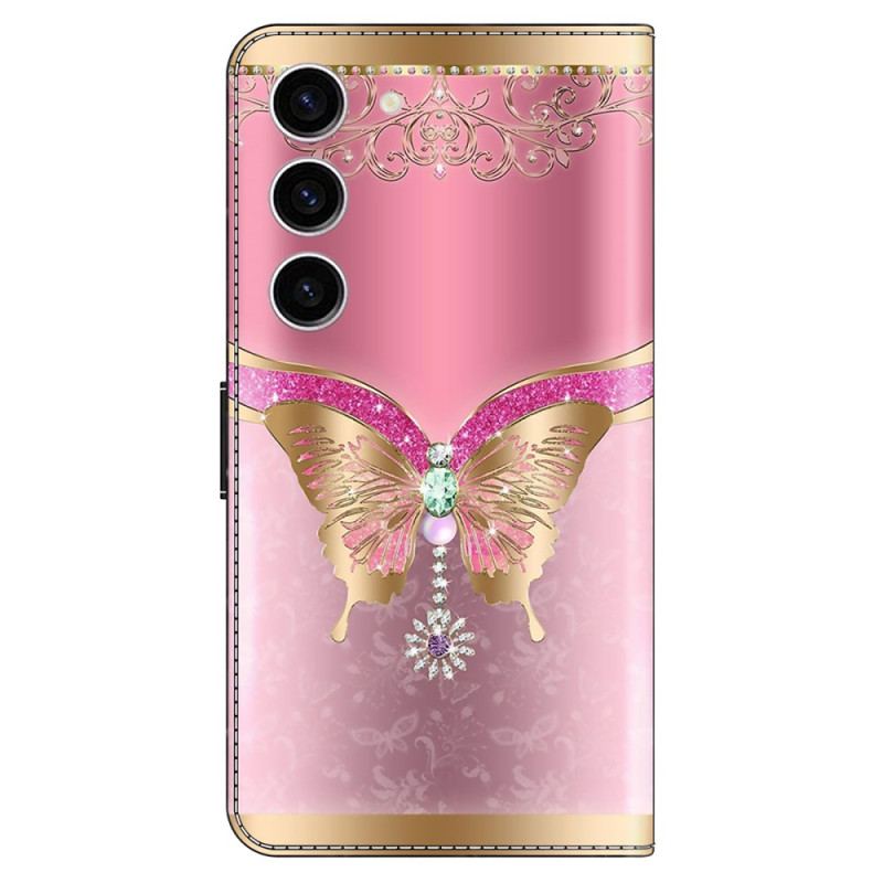 Etui Folio Samsung Galaxy S24 5g Różowy I Złoty Motyl