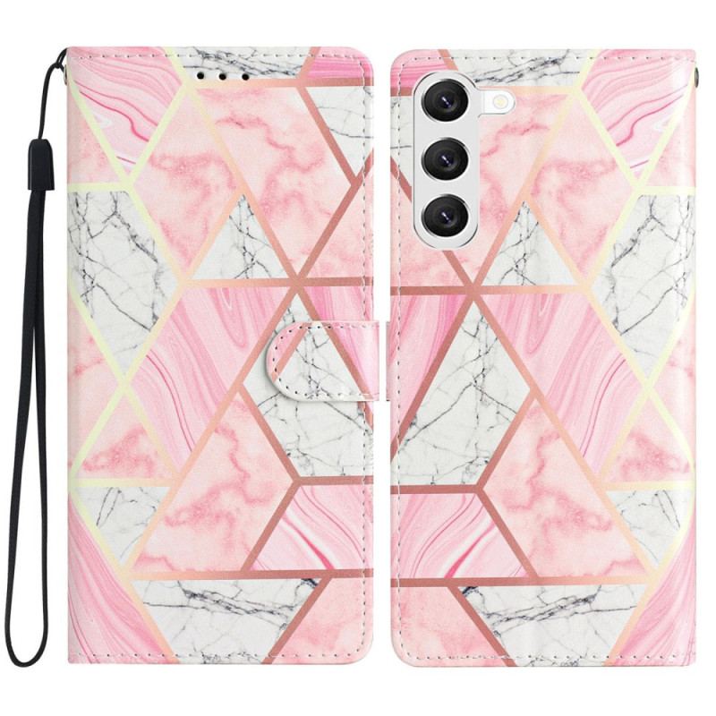Etui Folio Samsung Galaxy S24 5g Różowy Marmur Z Paskiem Etui Ochronne