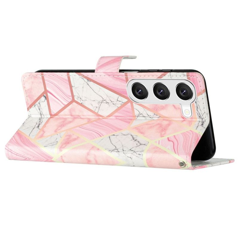 Etui Folio Samsung Galaxy S24 5g Różowy Marmur Z Paskiem Etui Ochronne