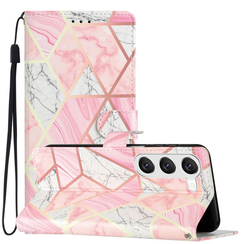 Etui Folio Samsung Galaxy S24 5g Różowy Marmur Z Paskiem Etui Ochronne