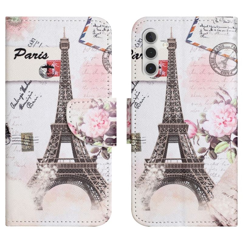 Etui Folio Samsung Galaxy S24 5g Wieża Eiffla W Stylu Vintage Z Paskiem