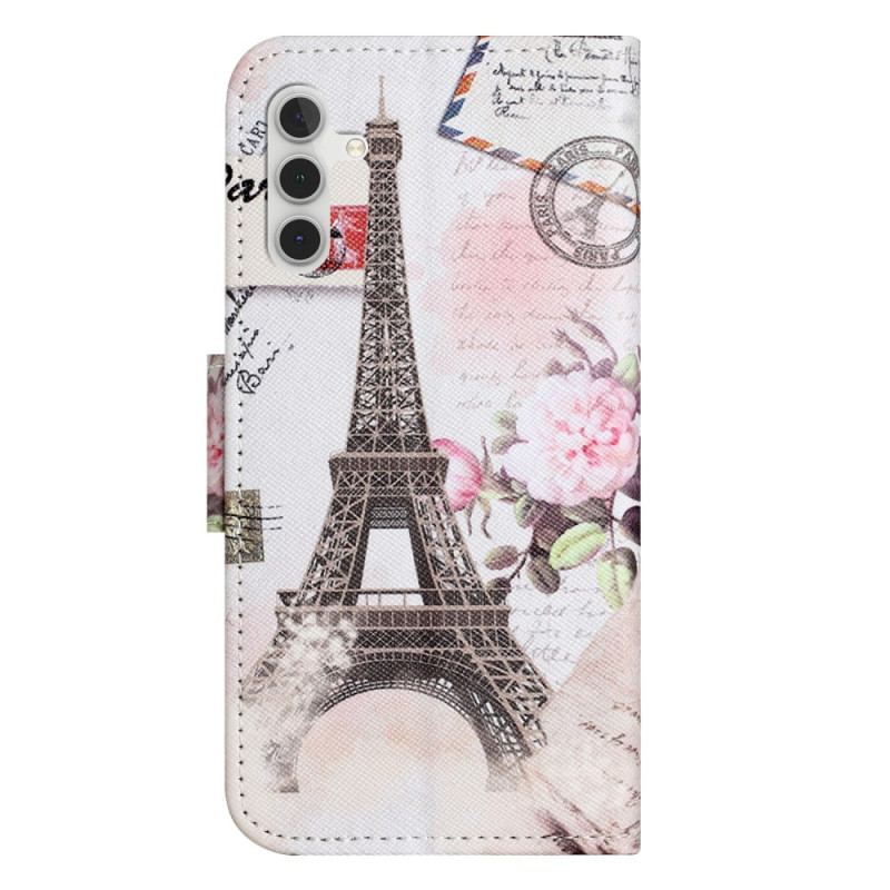 Etui Folio Samsung Galaxy S24 5g Wieża Eiffla W Stylu Vintage Z Paskiem