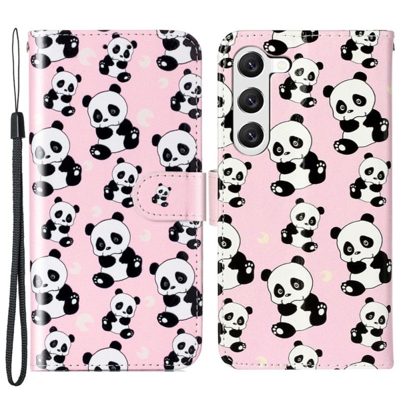 Etui Folio Samsung Galaxy S24 5g Wzór Pandy Z Paskiem Etui Ochronne