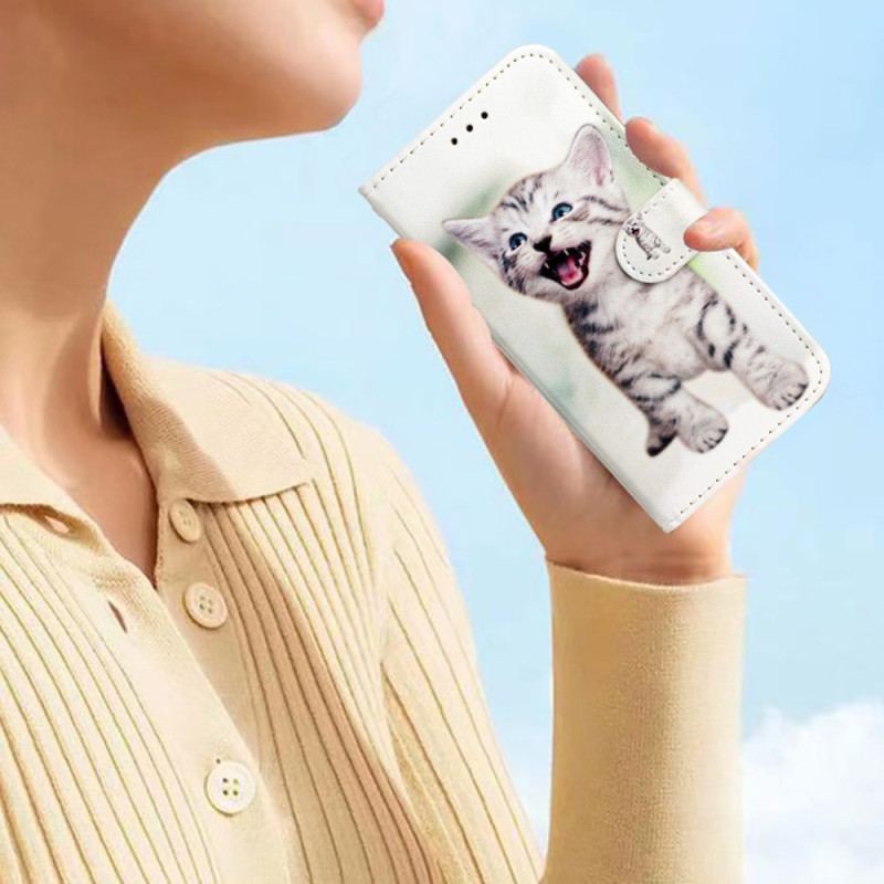 Etui Folio Samsung Galaxy S24 5g Zabawny Kotek Z Paskiem Etui Ochronne