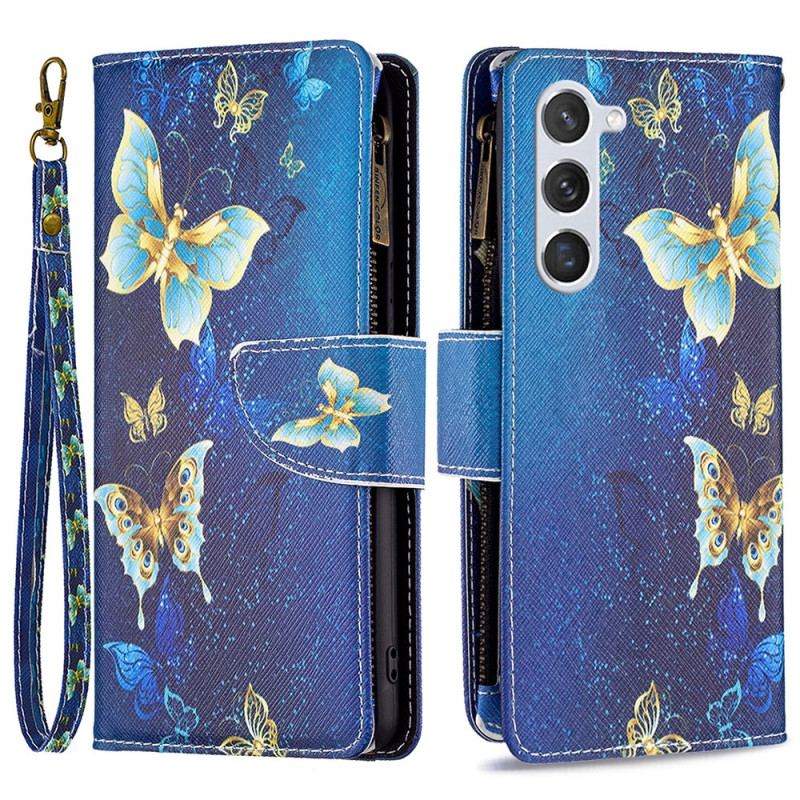 Obudowa Samsung Galaxy S24 5g Etui Na Telefon Portfel W Złote Motyle Z Paskiem