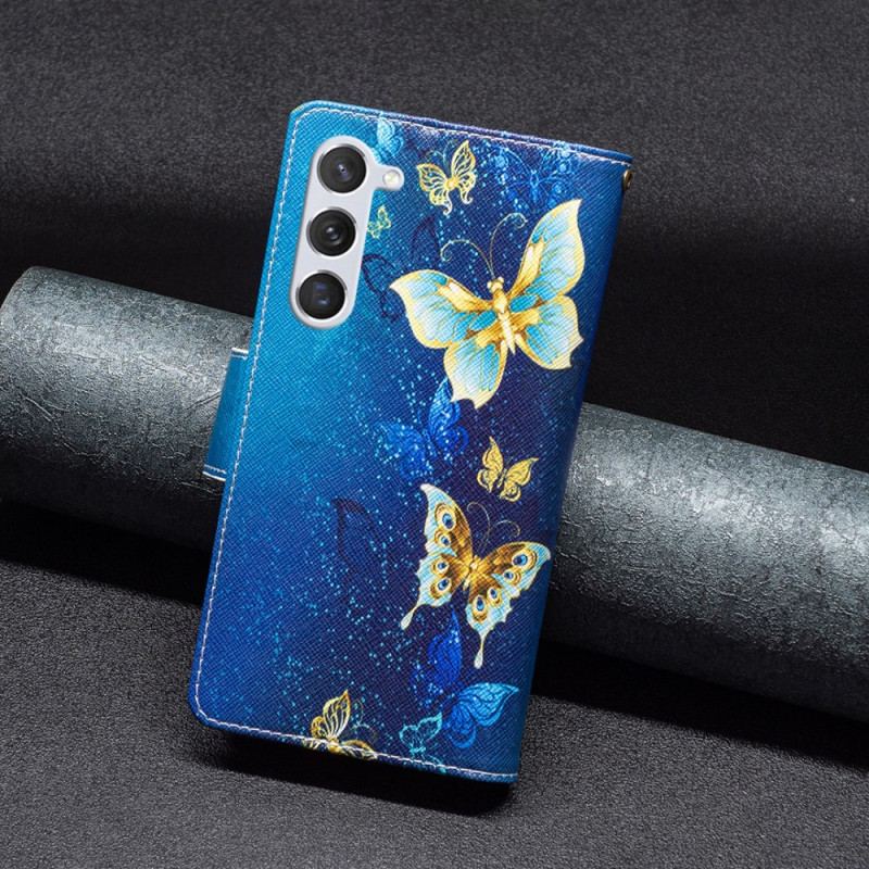 Obudowa Samsung Galaxy S24 5g Etui Na Telefon Portfel W Złote Motyle Z Paskiem
