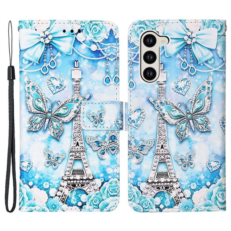 Obudowa Samsung Galaxy S24 5g Etui Na Telefon Wieża Eiffla I Motyle Z Paskiem