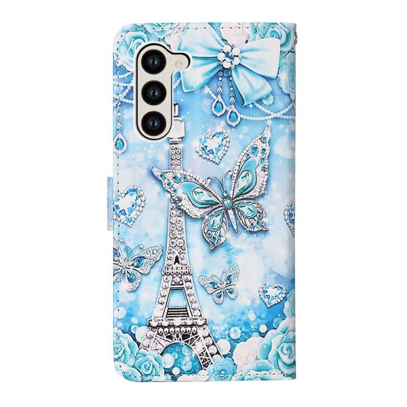 Obudowa Samsung Galaxy S24 5g Etui Na Telefon Wieża Eiffla I Motyle Z Paskiem