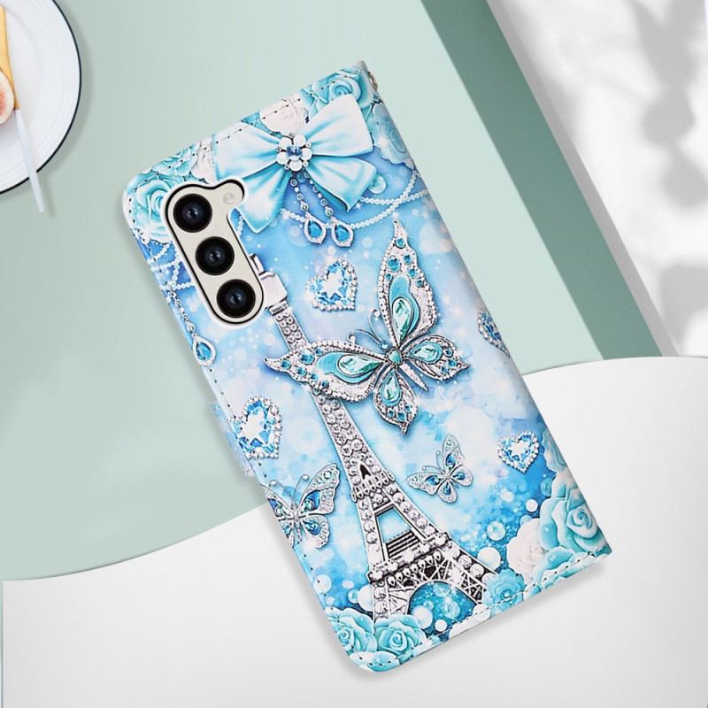 Obudowa Samsung Galaxy S24 5g Etui Na Telefon Wieża Eiffla I Motyle Z Paskiem