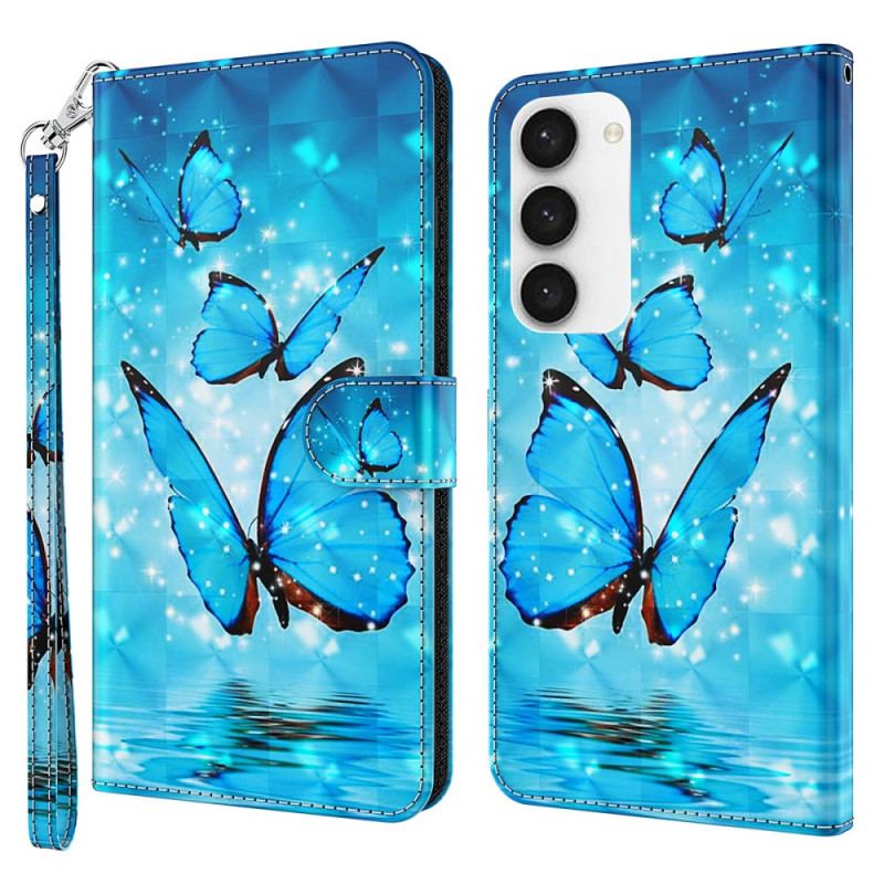 Pokrowce Samsung Galaxy S24 5g Niebieskie Motyle Z Paskiem