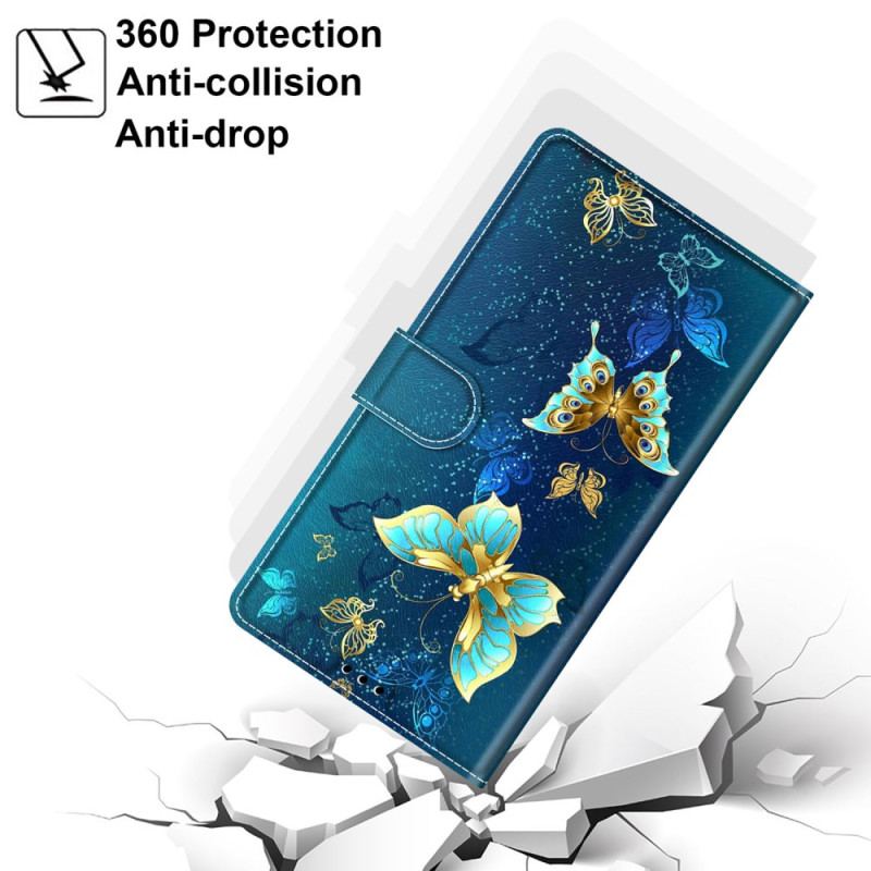 Skórzany Futerał Samsung Galaxy S24 5g Etui Na Telefon Dwa Motyle Z Paskiem