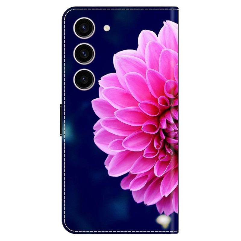 Skórzany Futerał Samsung Galaxy S24 5g Etui Na Telefon Różowy Kwiat Na Niebieskim Tle