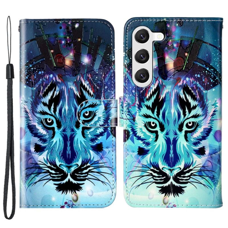 Skórzany Futerał Samsung Galaxy S24 5g Etui Na Telefon Wilk Z Paskiem