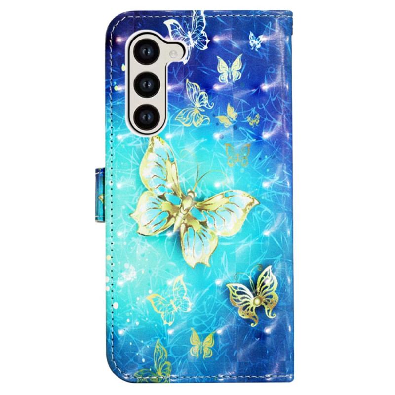 Skórzany Futerał Samsung Galaxy S24 5g Etui Na Telefon Złote Motyle