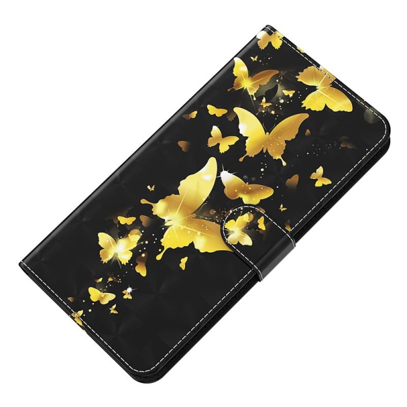 Skórzany Futerał Samsung Galaxy S24 5g Etui Na Telefon Złote Motyle