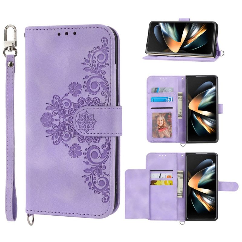Etui Folio Samsung Galaxy Z Fold 6 Wzór Koronki Z Paskiem I Paskiem Na Ramię Etui Ochronne