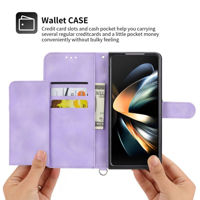Etui Folio Samsung Galaxy Z Fold 6 Wzór Koronki Z Paskiem I Paskiem Na Ramię Etui Ochronne