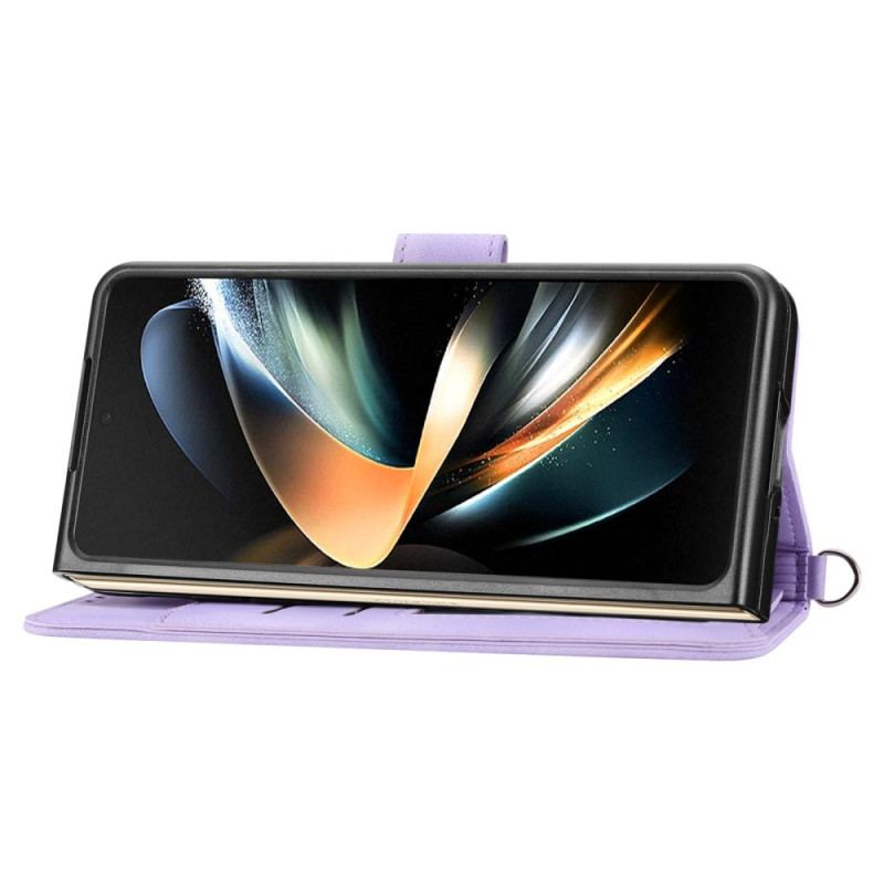 Etui Folio Samsung Galaxy Z Fold 6 Wzór Koronki Z Paskiem I Paskiem Na Ramię Etui Ochronne