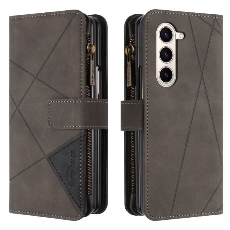 Skórzany Futerał Samsung Galaxy Z Fold 6 Etui Na Telefon Portfel W Geometrii Binfen Color