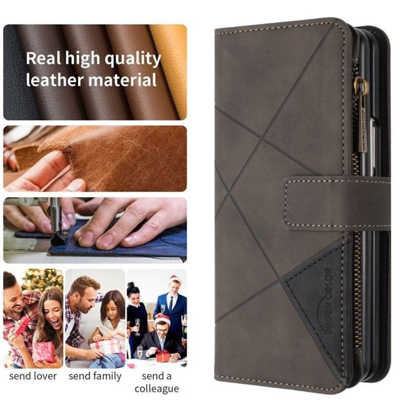 Skórzany Futerał Samsung Galaxy Z Fold 6 Etui Na Telefon Portfel W Geometrii Binfen Color