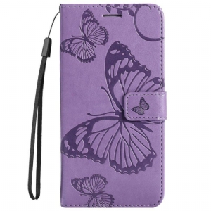 Etui Folio do Samsung Galaxy S23 5G z Łańcuch Gigantyczne Motyle Paskowe