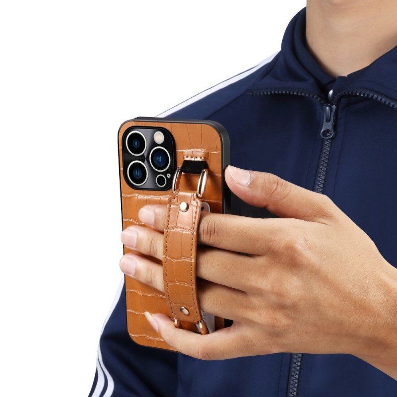Etui do iPhone 14 Pro Max Etui Na Karty Z Paskiem Podtrzymującym Krokodyla