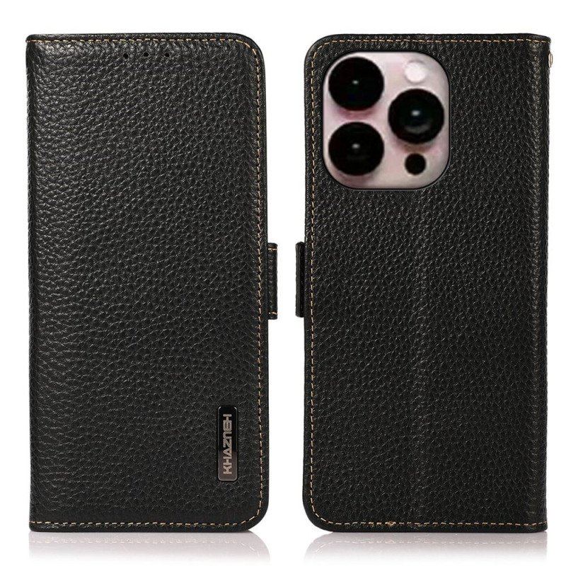 Skórzany Futerał do iPhone 14 Pro Max Etui Ochronne Ochrona Rfid Khazneh Ze Skóry Liczi