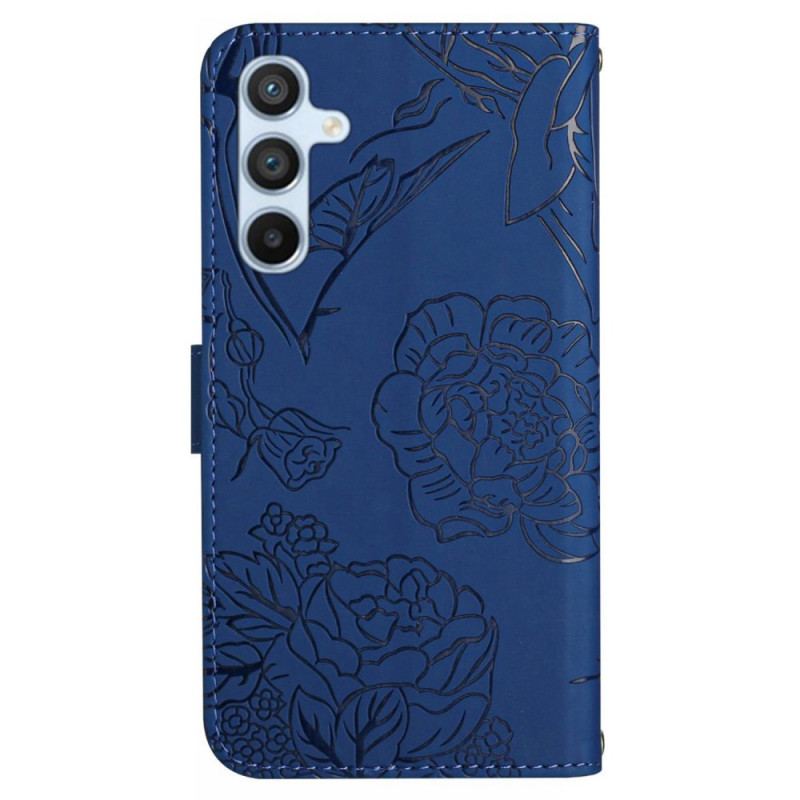 Skórzany Futerał Samsung Galaxy M55 5g Etui Na Telefon Nadruk W Motyle Z Paskiem Na Ramię