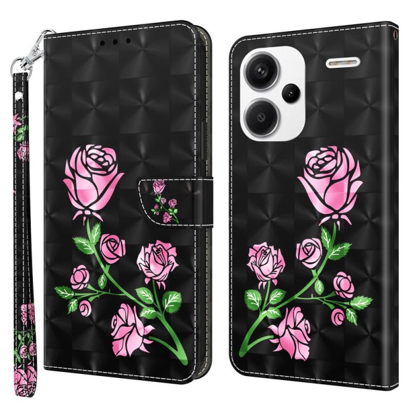 Etui Folio Xiaomi Redmi Note 13 Pro Plus 5g Różowe Kwiaty Z Paskiem