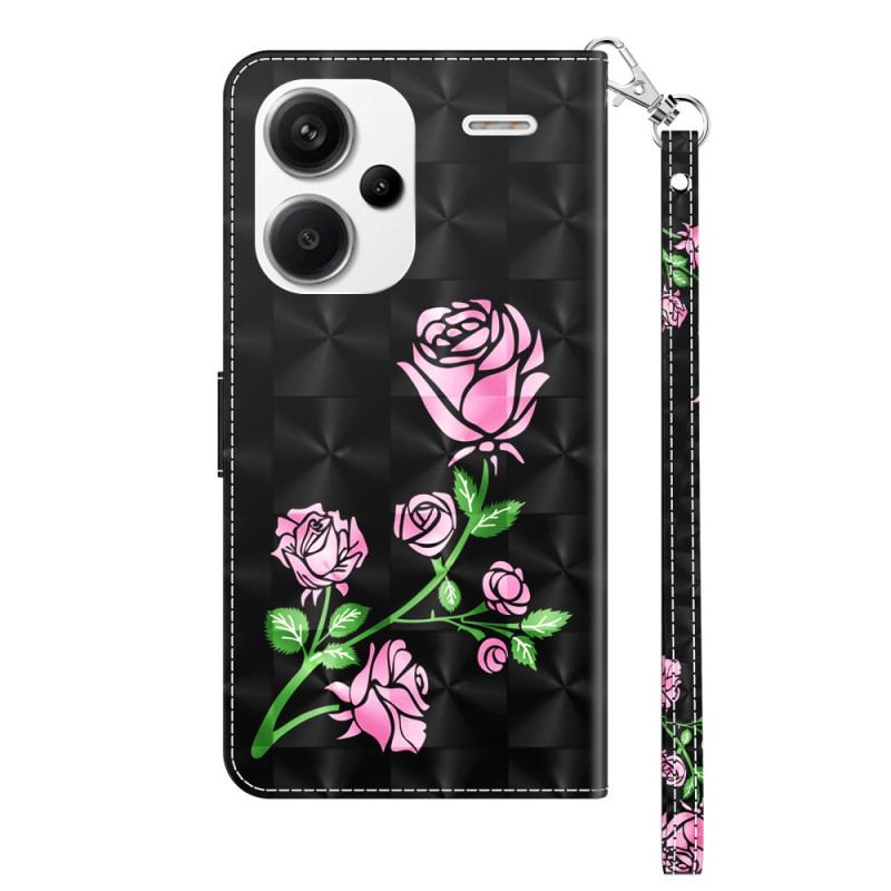 Etui Folio Xiaomi Redmi Note 13 Pro Plus 5g Różowe Kwiaty Z Paskiem