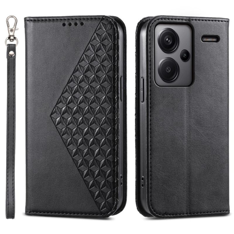 Skórzany Futerał Xiaomi Redmi Note 13 Pro Plus 5g Etui Na Telefon Diamentowy Wzór Z Paskiem