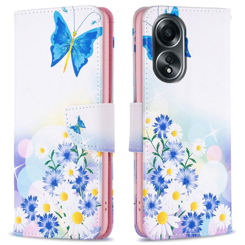 Etui Folio Oppo A98 5g Akwarela Z Motylami I Kwiatami