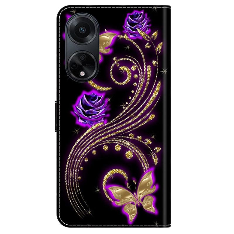Etui Folio Oppo A98 5g Fioletowe Kwiaty I Motyle Etui Ochronne