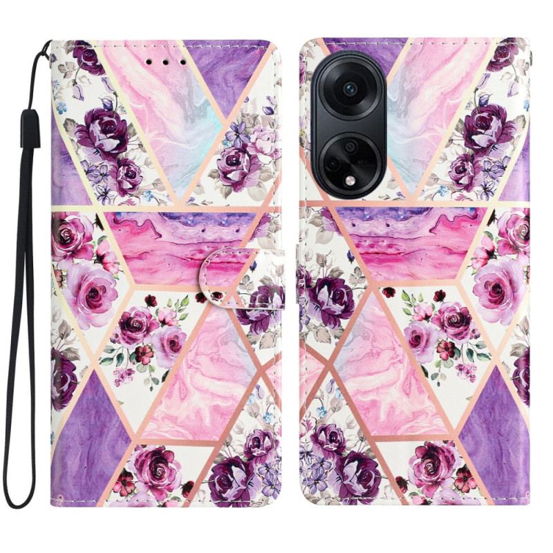 Etui Folio Oppo A98 5g Fioletowe Kwiaty Z Paskiem Etui Ochronne
