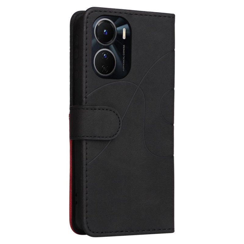 Etui Folio do Vivo Y16 z Łańcuch Dwukolorowy Pasek