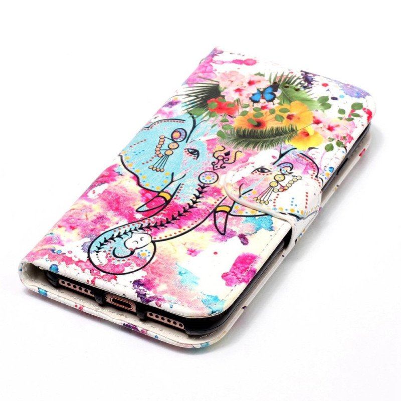 Etui Folio do Xiaomi 12 Lite z Łańcuch Plemienny Słoń Z Paskiem